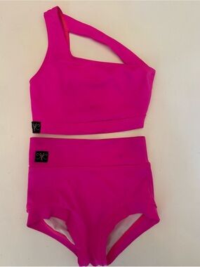 Hot Pink Asymmetric Two-Piece Swim Set
